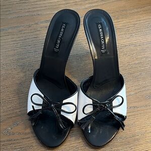 Claudia Ciuti Black and White Leather Women's Mules Size 7.5